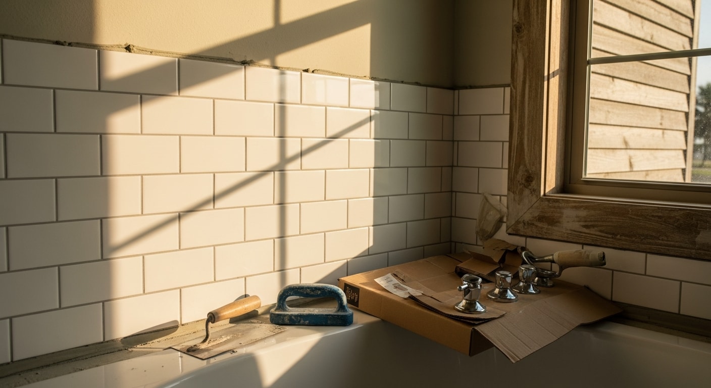 Remodeled bathroom with new fixtures and tile