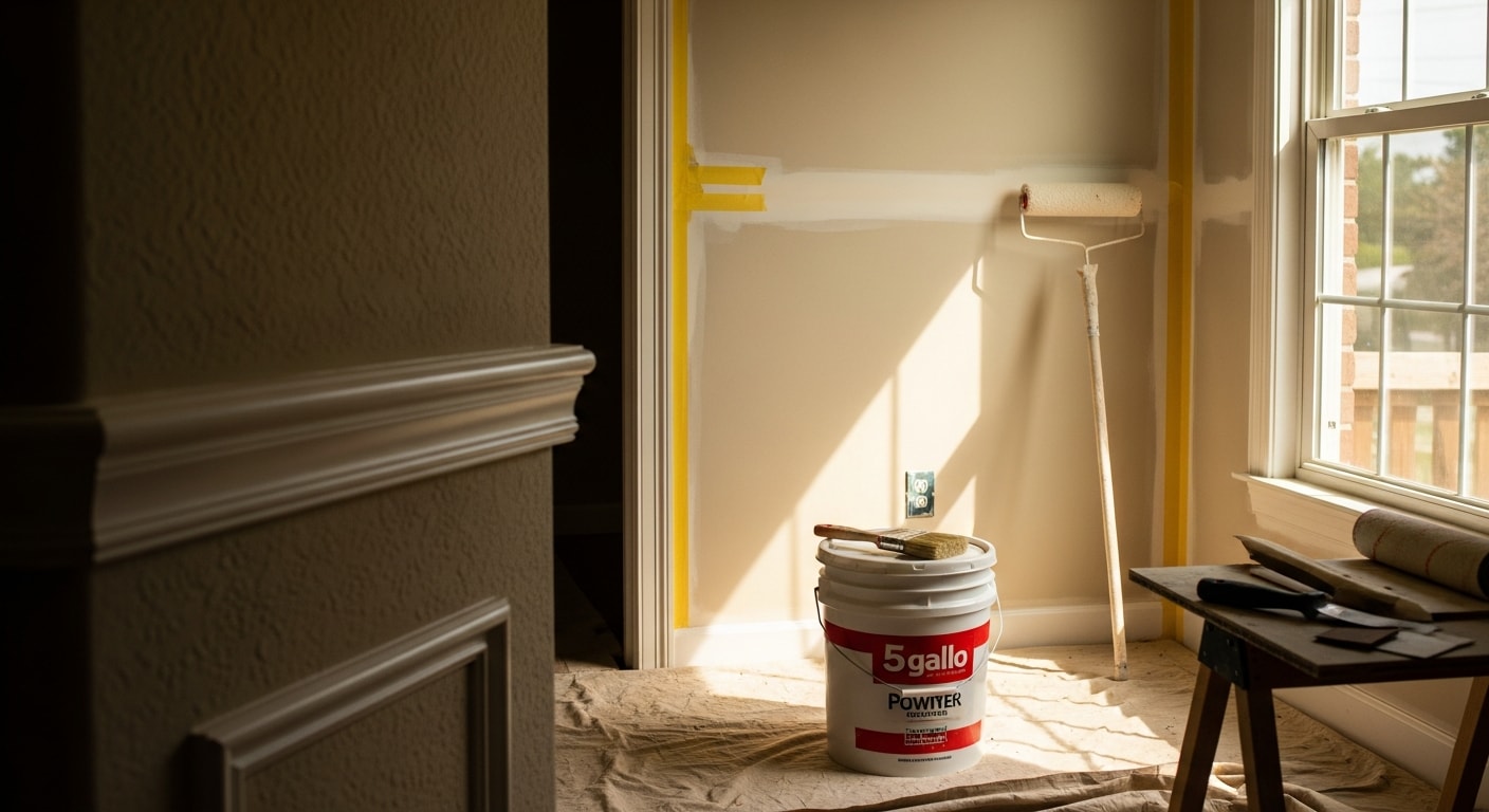Interior room in a Galveston home with freshly painted walls, clean trim lines, and smooth ceiling finish. Pernal Handyman Services LLC interior painting project on Galveston Island, Texas.